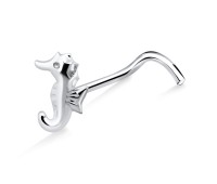 Seahorse Shaped Silver Curved Nose Stud NSKB-855